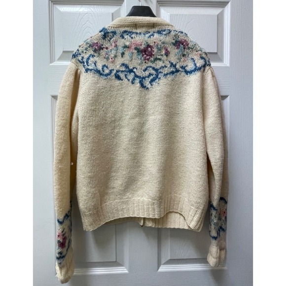 Vintage Outback Red Women's Medium Floral Cardigan Sweater 100% Wool Knit - Picture 7 of 16